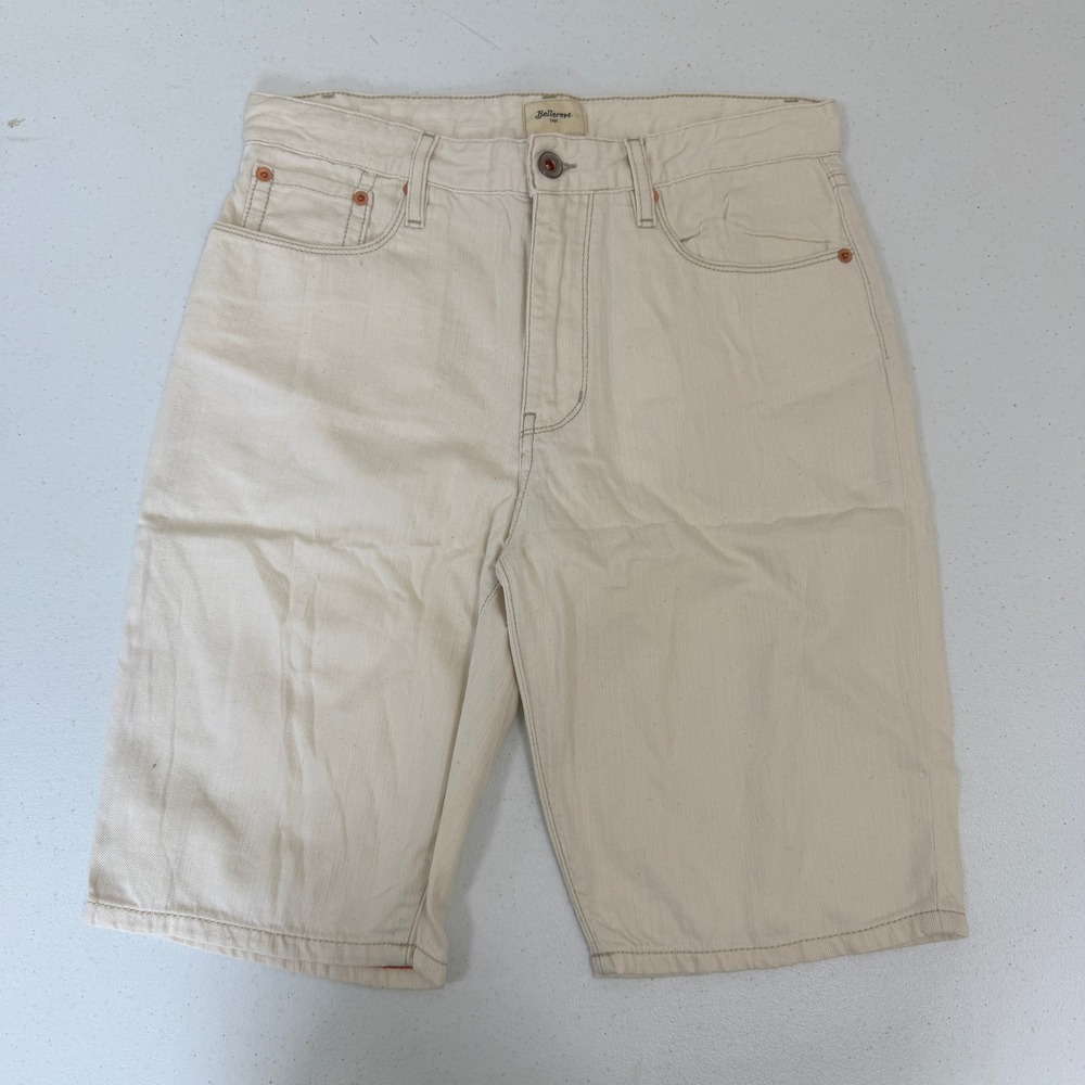 Bellerose Padro21 Cream Denim Shorts Mens Size 16 Off-White Longline Cotton 6113